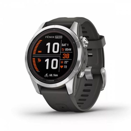 Garmin Fenix 7S PRO Solar, ezüst, grafitszürke szilikon szíjjal