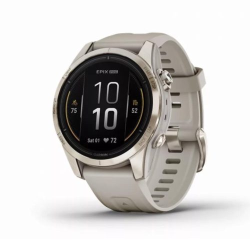 Garmin Epix Pro (Gen 2) Sapphire 42 mm, krémarany, homokkő szilikon szíjjal