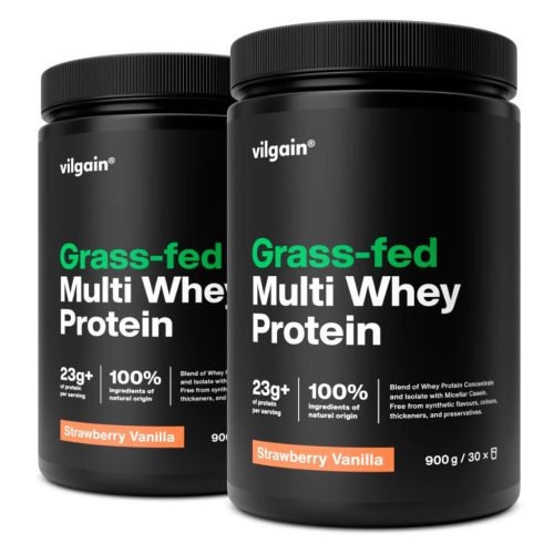 Vilgain Grass-Fed Multi Whey Protein fehérje 2x900 g Eper vanília